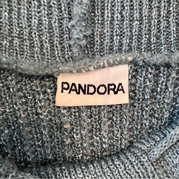 VTG Women’s 90s Pandora Blue Metallic Sweater Ruffled Edge 3/4 Sleeve Sz. S - Picture 2 of 9